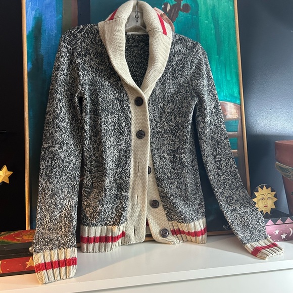 Bluenotes Cabin Black & Cream Shawl Collar Cardigan Women Medium Cowichan - Picture 8 of 16